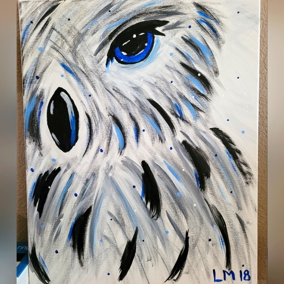 Handpainted Snow Owl on Canvas - Picture 1 of 1